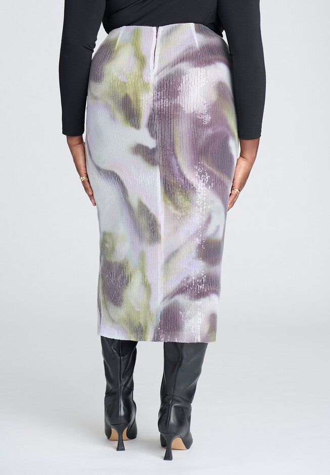 Printed Sequin Midi Skirt, FOREST MARBLE, alternate image number null