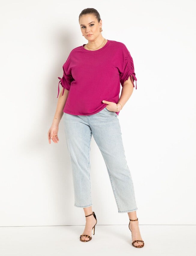 Shirred Sleeve Tee, BOYSENBERRY, alternate image number null