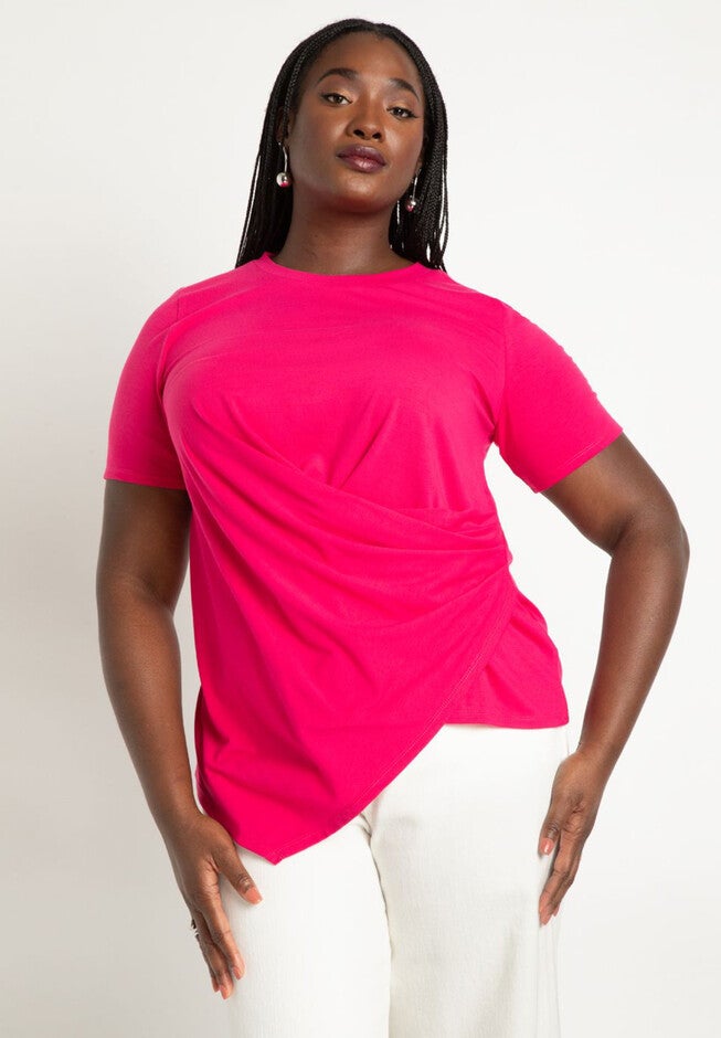 Draped Tee With Asym Hem, PINK PEACOCK, hi-res image number null