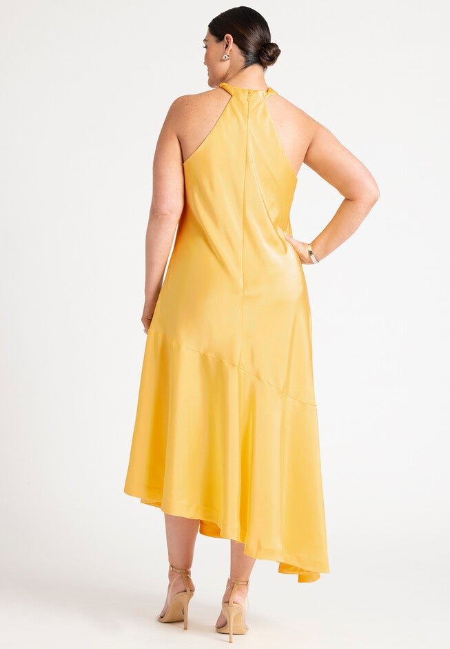 Twisted Neck Satin Maxi Dress, SOFT LEMON, alternate image number null
