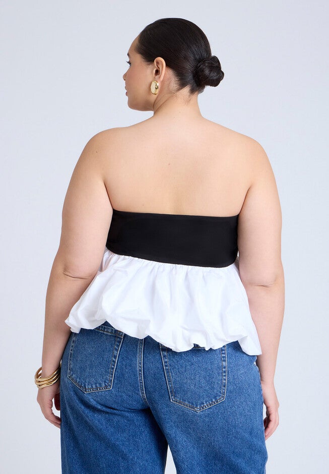 Peplum Tube Top , BLACK WHITE, on-hover image number null