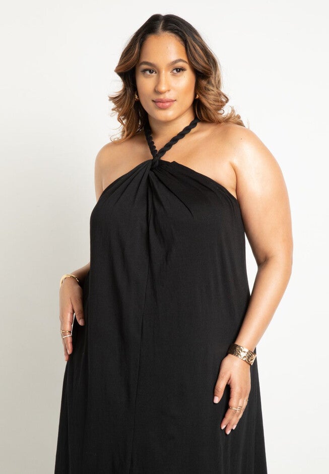 Halter Dress with Braided Detail, , on-hover image number null