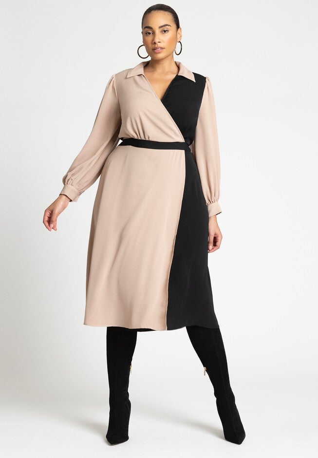 Colorblocked Work Dress, NATURAL BLACK ONYX, hi-res image number null