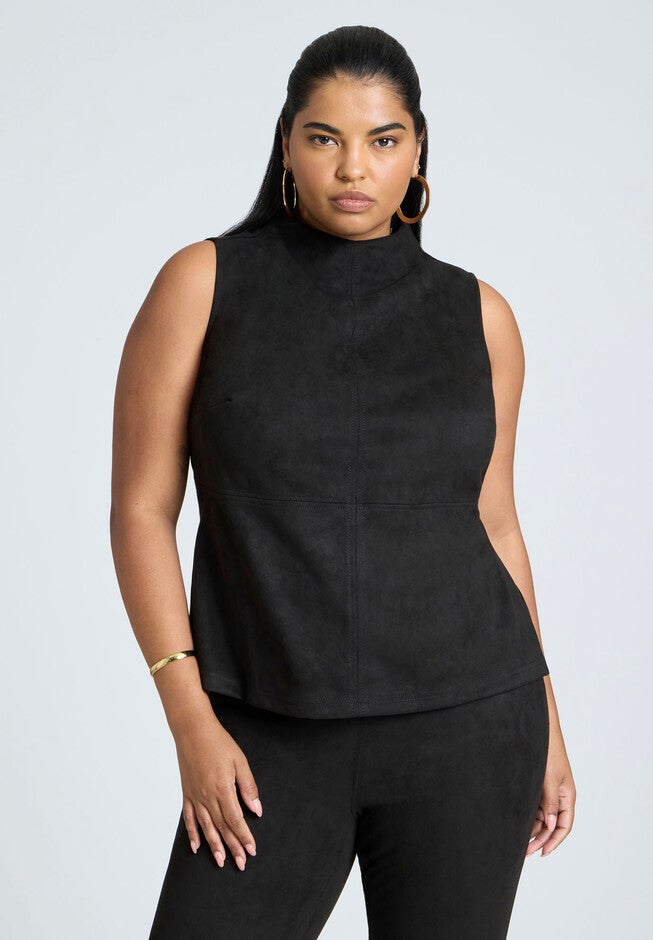 Faux Suede Sleeveless Top, BLACK ONYX, hi-res image number null