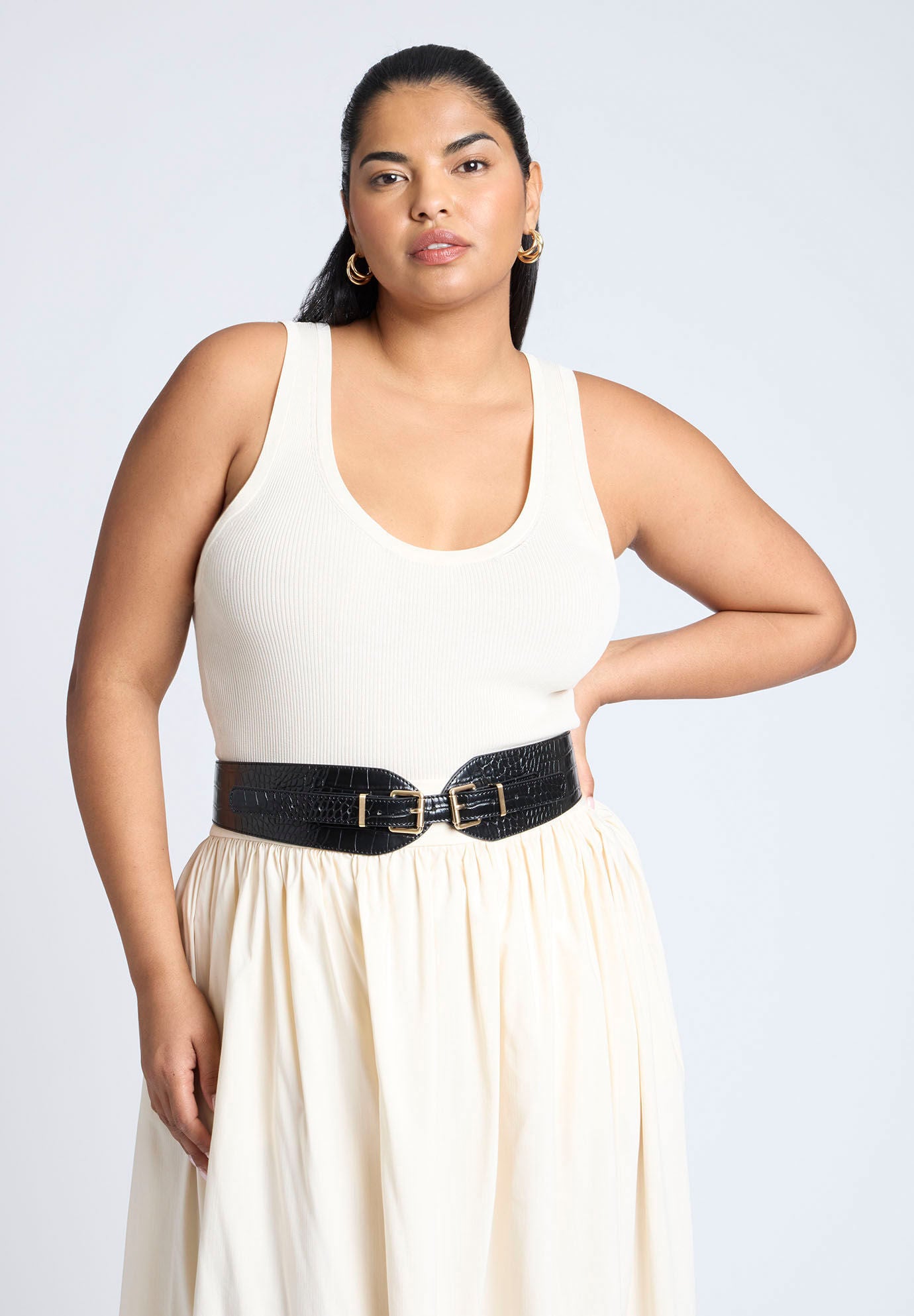 Wide Waist Belt, BLACK CROCO, hi-res image number 0