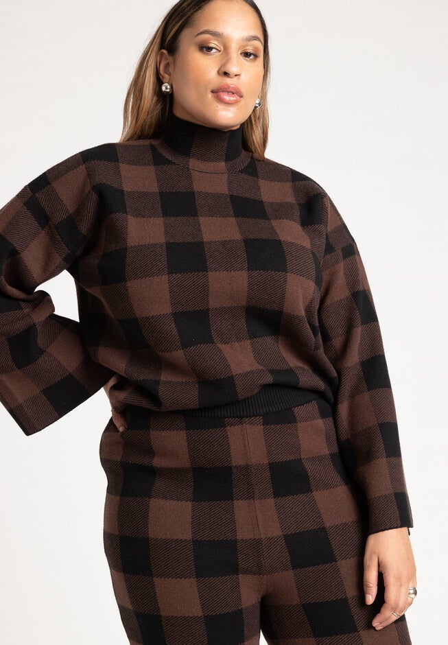 Mock Neck Intarsia Sweater, BUFFALO PLAID, alternate image number null