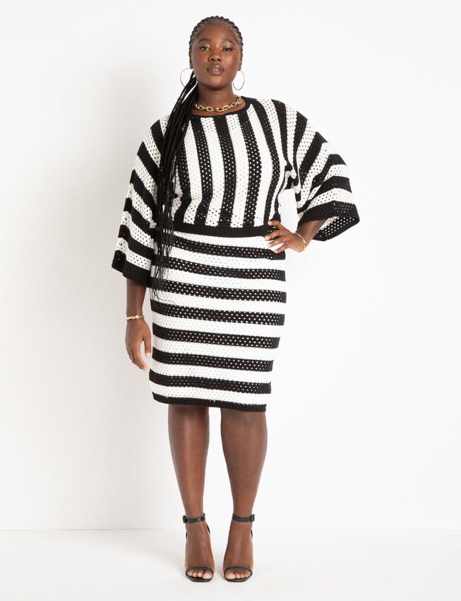 Sweater Midi Skirt, BLACK + WHITE STRIPE, hi-res image number null