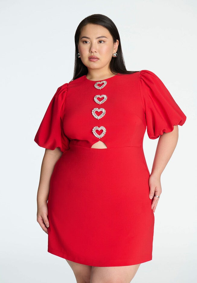 Rhinestone Heart Mini Dress, BARBADOS CHERRY, alternate image number null