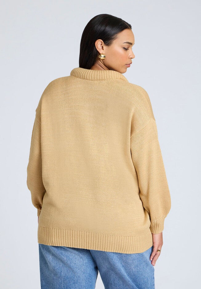 Round Neckline Slouchy Sweater, CREAM, on-hover image number null