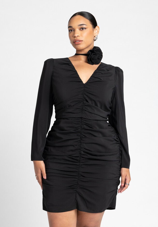 Rosette Mini Dress, BLACK ONYX, alternate image number null