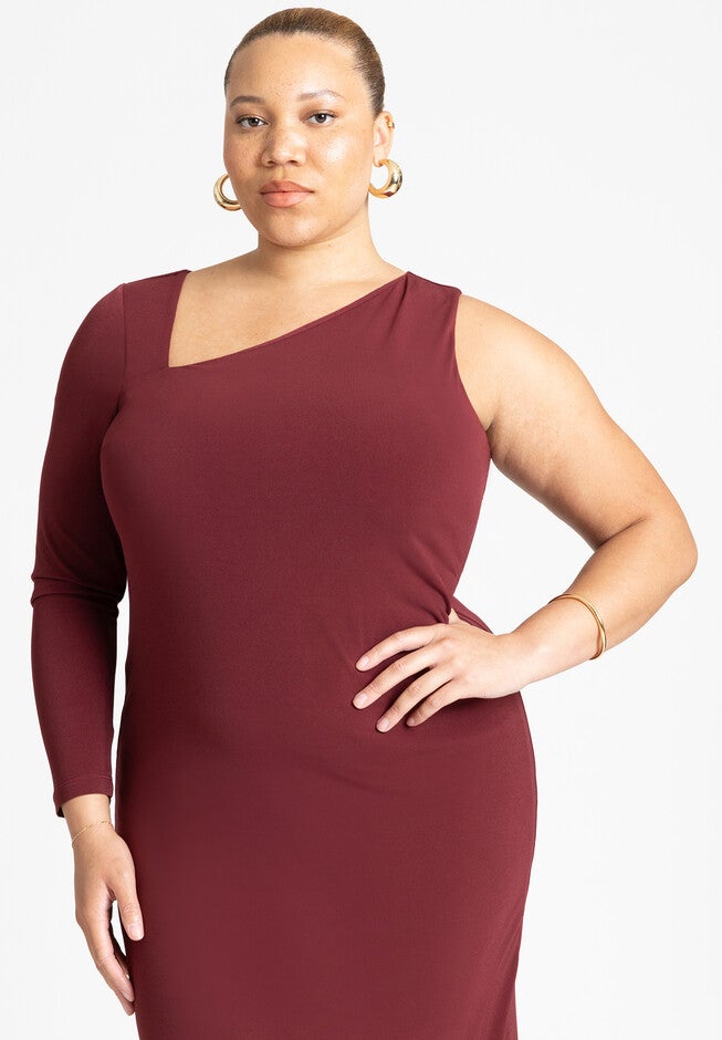 One Shoulder Maxi Dress, MAROON BANNER, alternate image number null