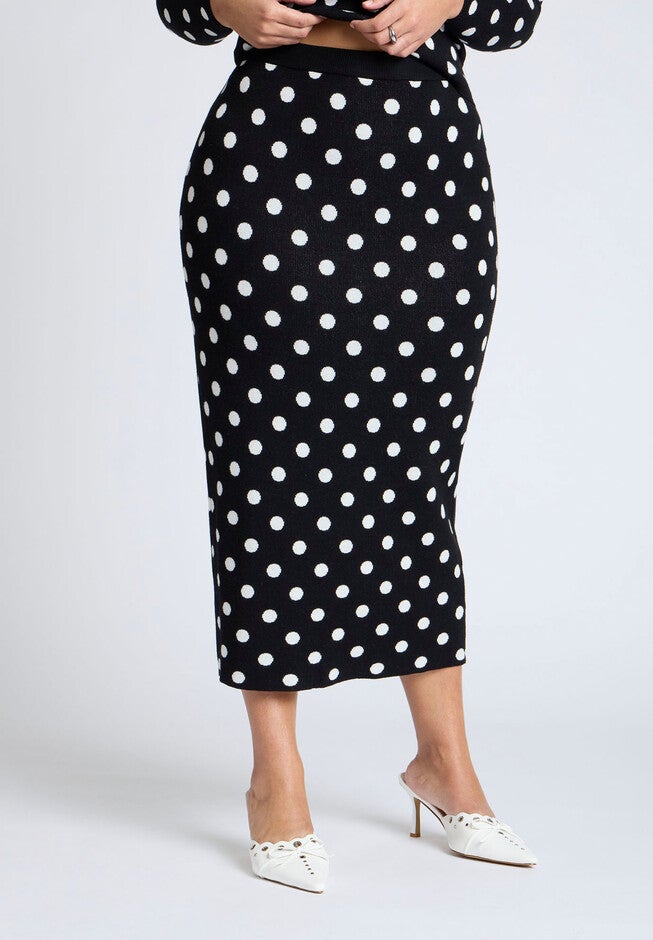 Polka Dot Sweater Midi Skirt, ARMY DOT, on-hover image number null