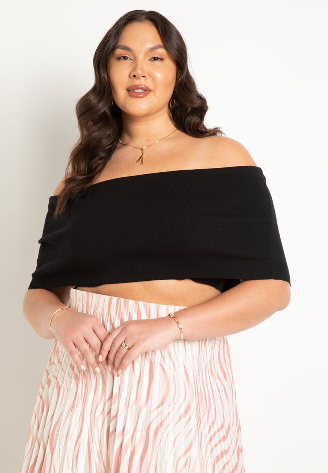 Off The Shoulder Sweater Tube Top, BLACK, hi-res image number null