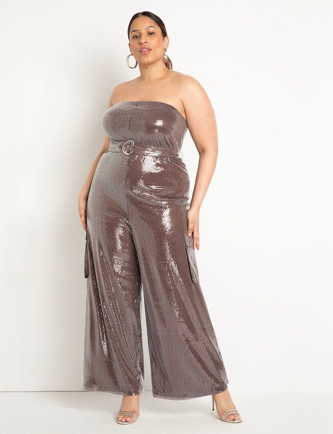 Sequin Cargo Jumpsuit, PINECONE, hi-res image number null
