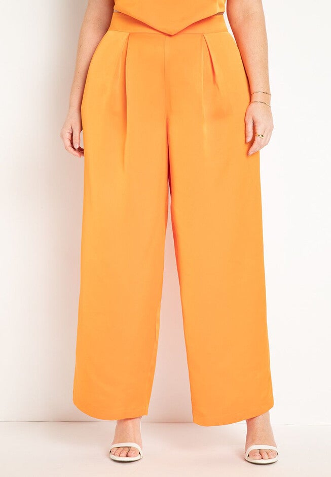 Pleated Wide Leg Satin Trouser, , on-hover image number null