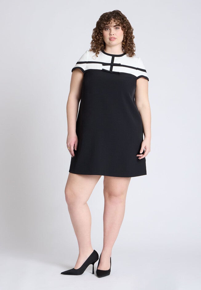 Cap Sleeve Mini Dress, BLACK ONYX BRIGHT WHITE, hi-res image number null