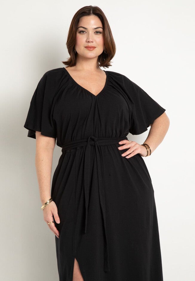 Knit Maxi Dress With Slit, BLACK ONYX, on-hover image number null