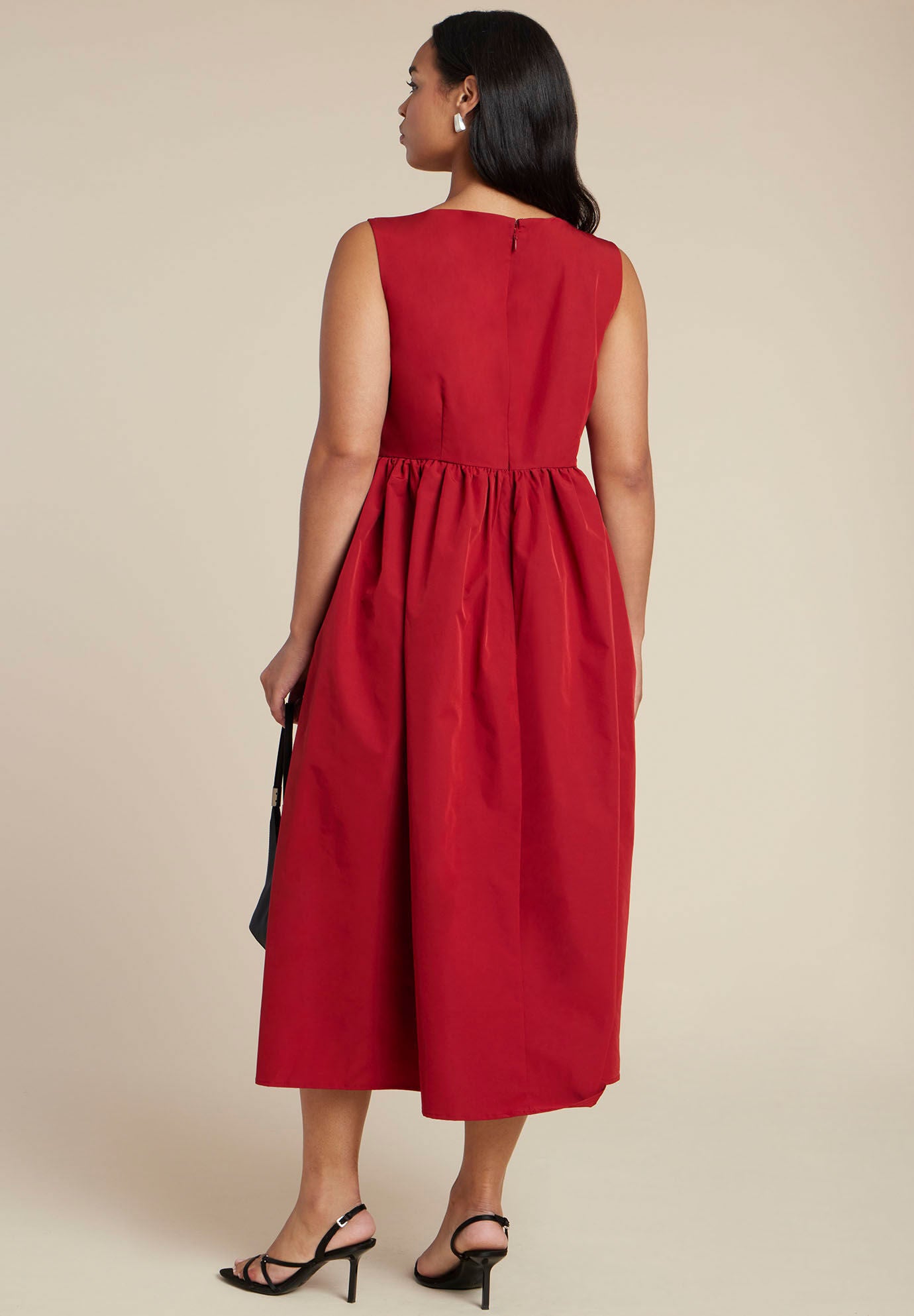 Boat Neck Flare Midi Dress, RED DAHLIA, alternate image number 3