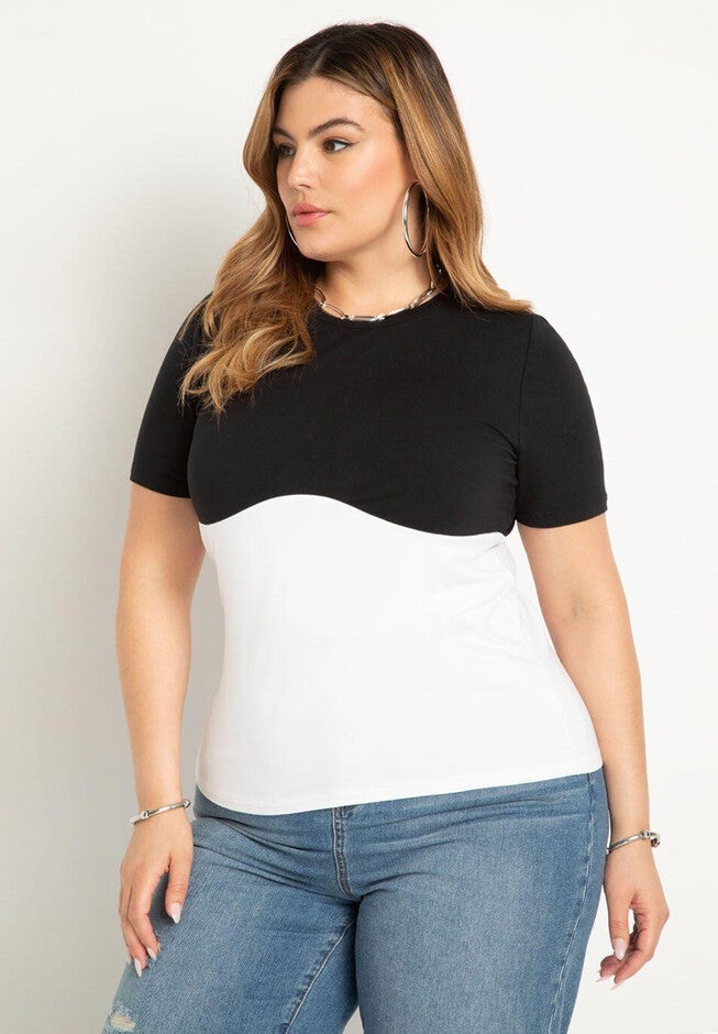 Underbust Colorblocked Tee, BLACK AND WHITE, hi-res image number null