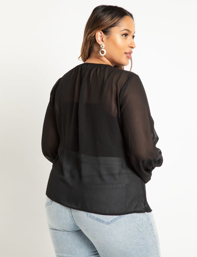 Neckline Detail Chiffon Blouse, BLACK, on-hover image number null