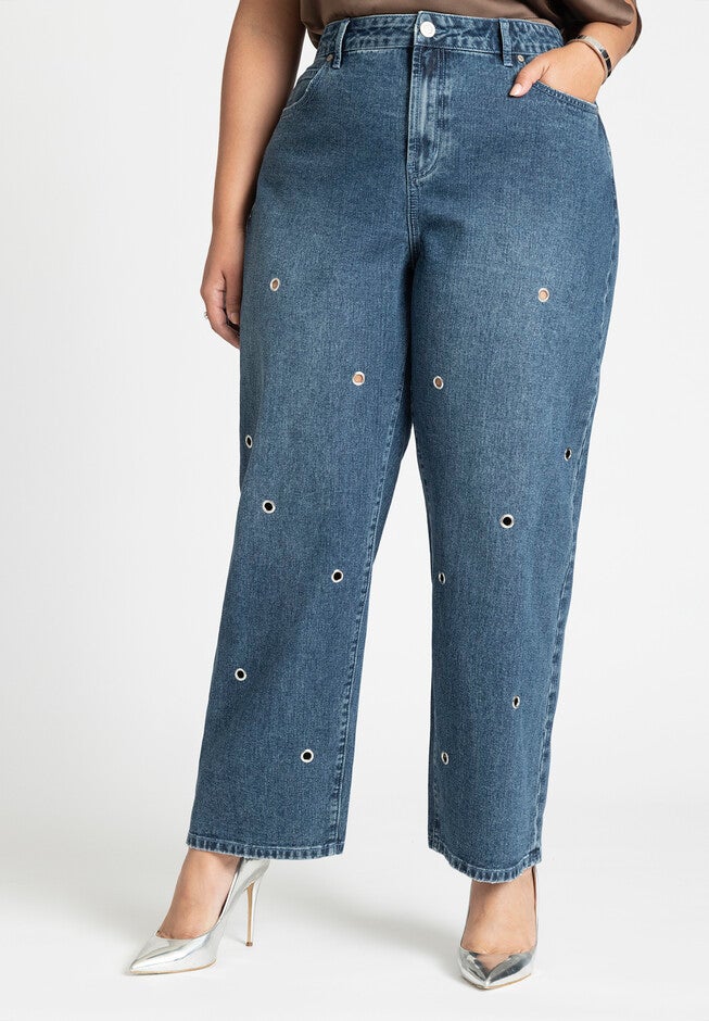 High Rise Loose Grommet Jean, , alternate image number null