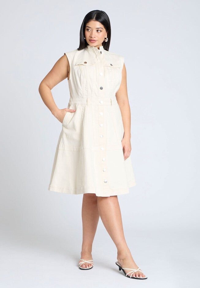 Denim Fit & Flare Dress, TOFU, hi-res image number null