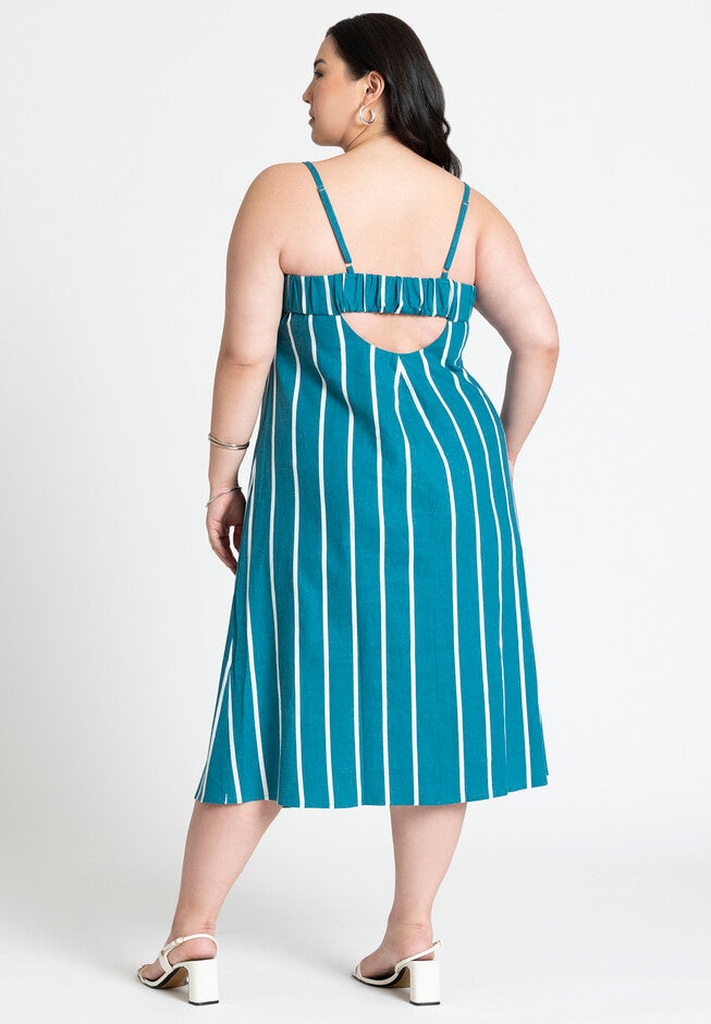 Stripe Linen Midi Dress, BLUE, on-hover image number null