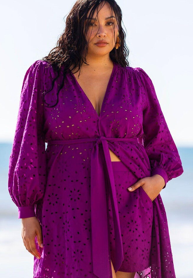 Eyelet Coverup Shorts, GRAPE JUICE, hi-res image number null
