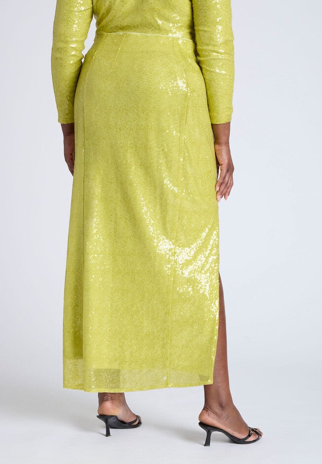 Sequin Column Midi Skirt , GREEN OASIS, alternate image number null