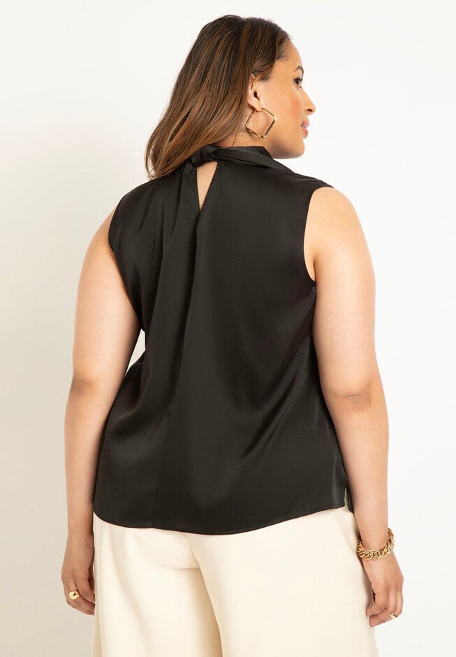Scarf Neck Sleeveless Satin Top, , on-hover image number null
