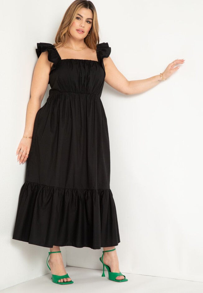 Flutter Sleeve Maxi Dress, BLACK, hi-res image number null