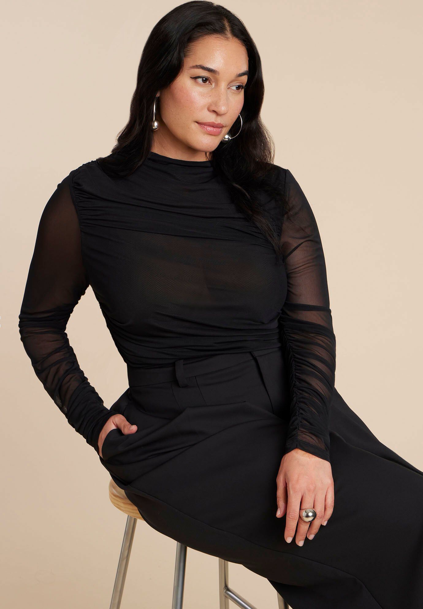Shirred Sheer Top