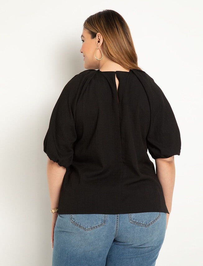 Puff Sleeve Textured Rayon Top, TOTALLY BLACK, on-hover image number null