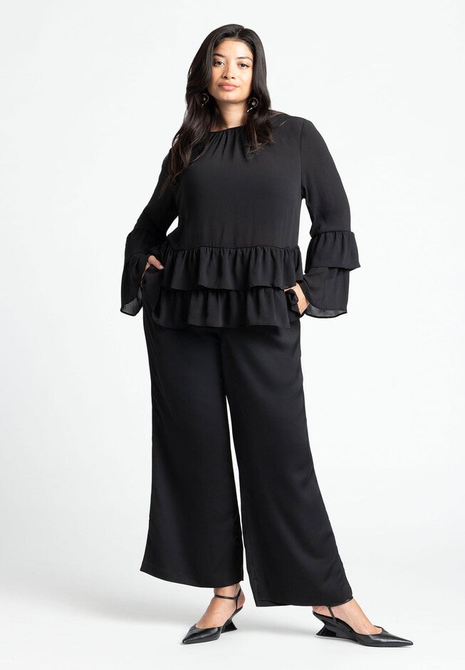 Tiered Ruffle Top, BLACK, alternate image number null