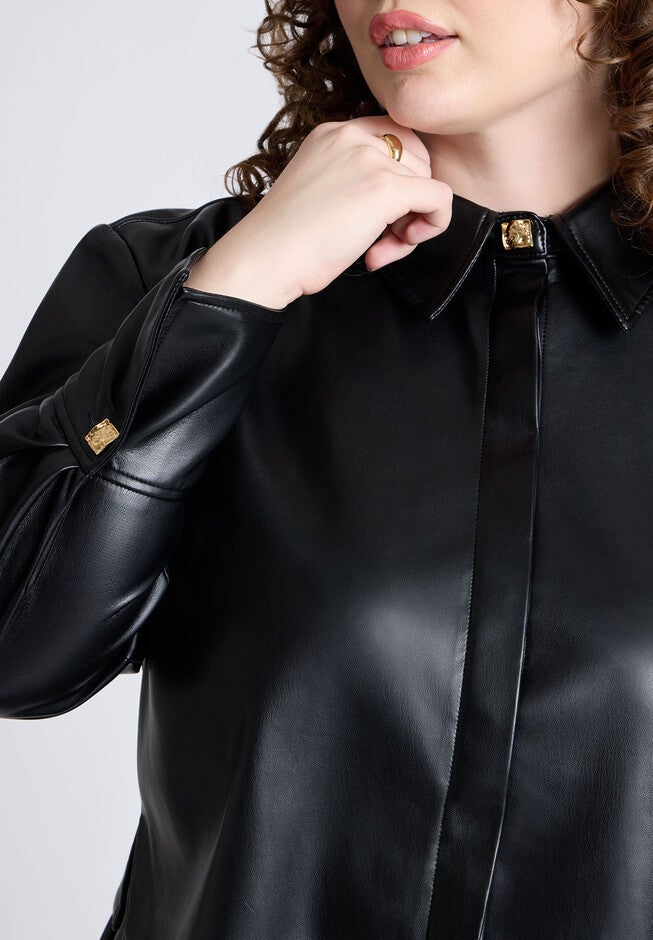 Faux Leather Boxy Top, BLACK ONYX, alternate image number null