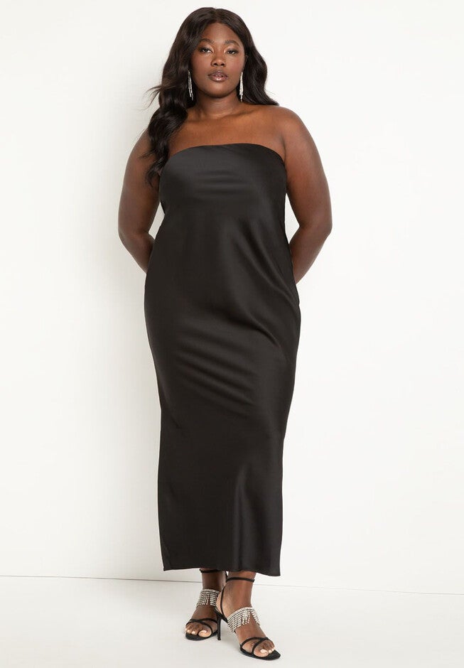 Satin Tube Dress, BLACK, hi-res image number null