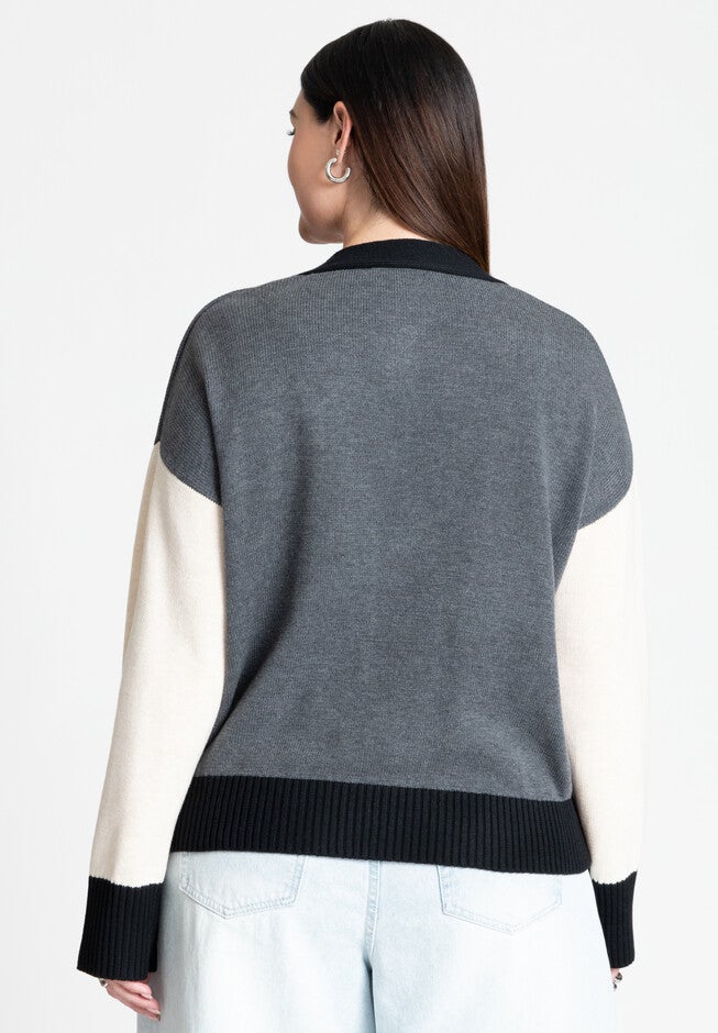 Colorblocked Boxy Cardigan, HEATHER GREY, on-hover image number null