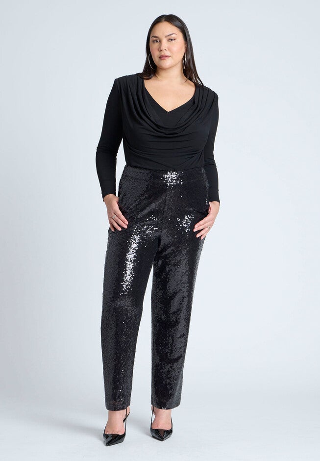 Fitted Sequin Pant, BLACK ONYX, hi-res image number null