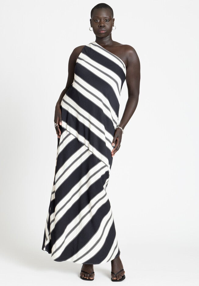 One Shoulder Stripe Dress, DIAGONAL VARIGATED STRIPE, hi-res image number null