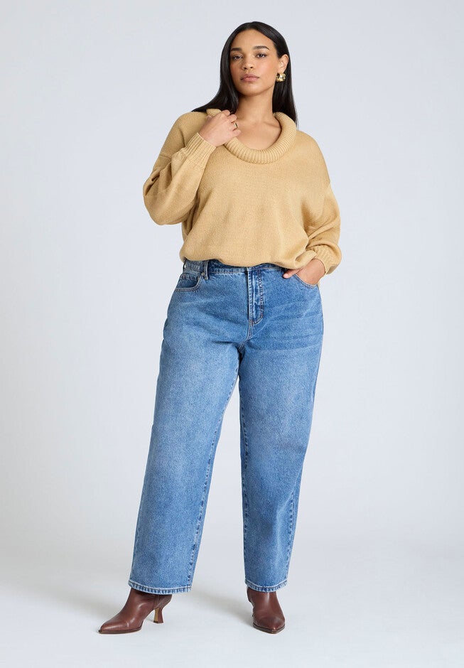 Round Neckline Slouchy Sweater, CREAM, alternate image number null
