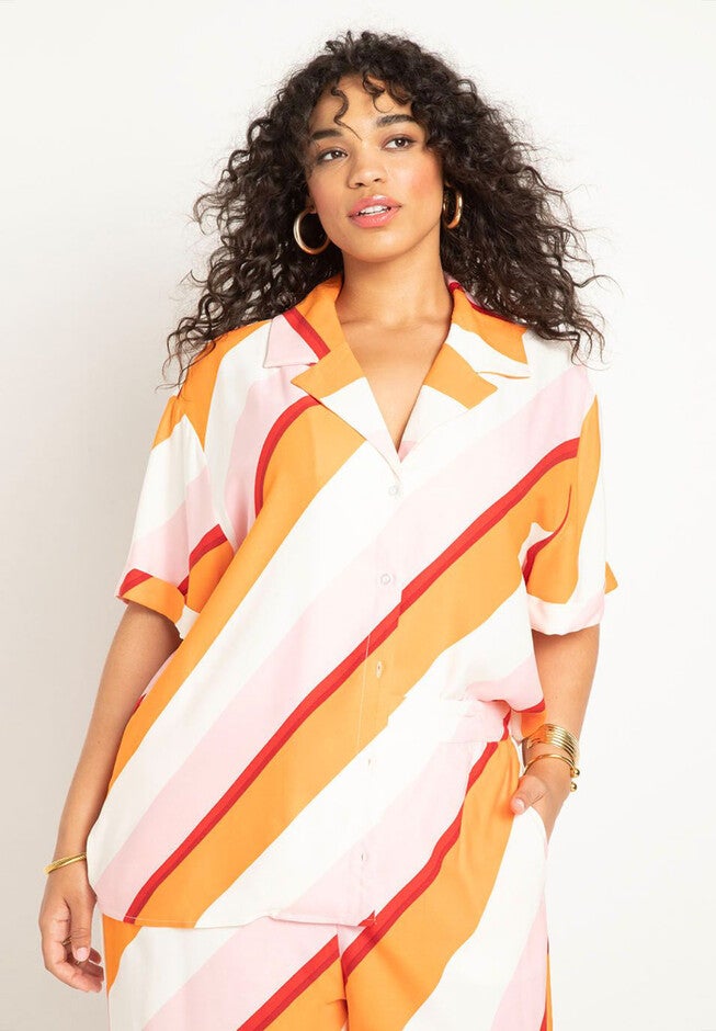 Relaxed Short Sleeve Button Down, CANDY STRIPE, hi-res image number null
