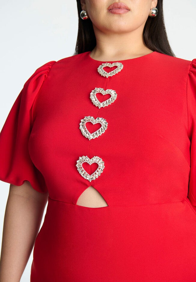 Rhinestone Heart Mini Dress, BARBADOS CHERRY, alternate image number null
