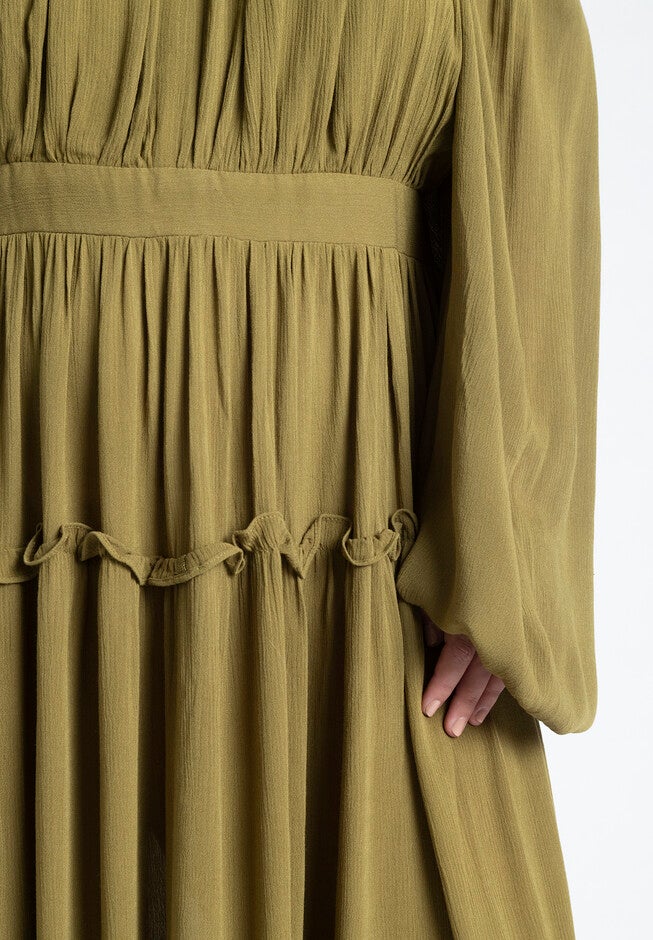 Tiered Ruffle Maxi Dress, GREEN MOSS, alternate image number null