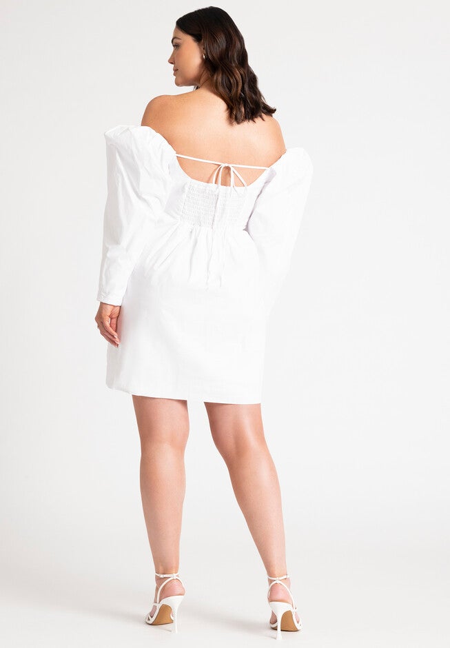 Mutton Sleeve Mini Dress, WHITE, alternate image number null