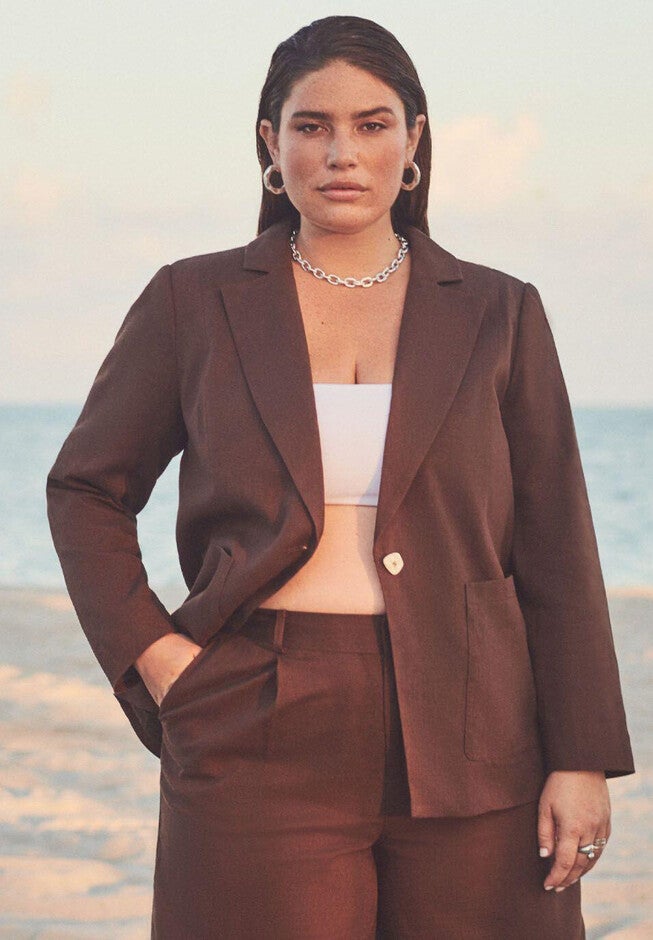 Pearl Detail Linen Blazer, , alternate image number null