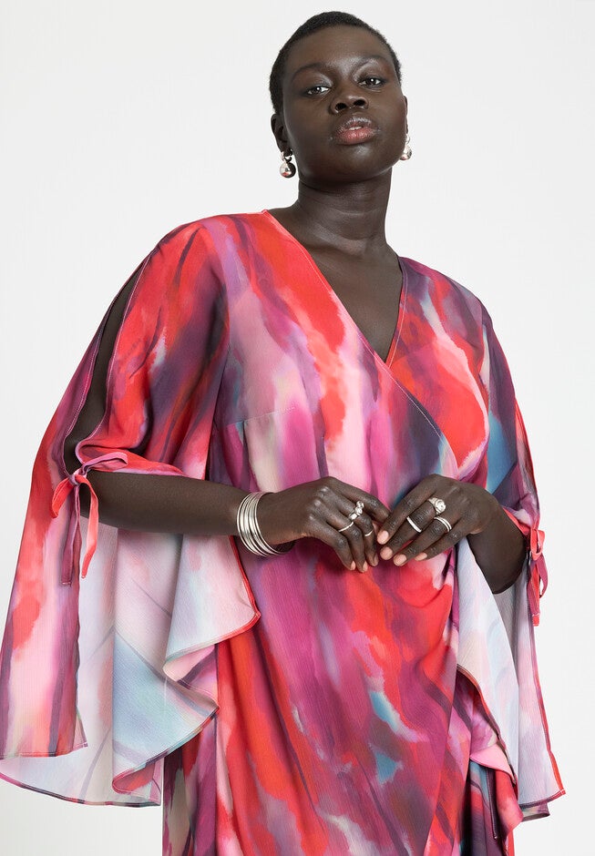 Flare Sleeve Wrap Dress, PAINTER'S SUNRISE, alternate image number null