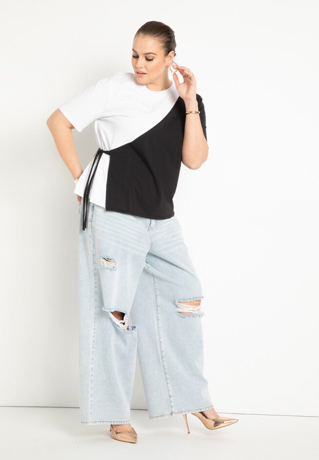 Colorblocked Tee With Stepped Hem, , alternate image number null