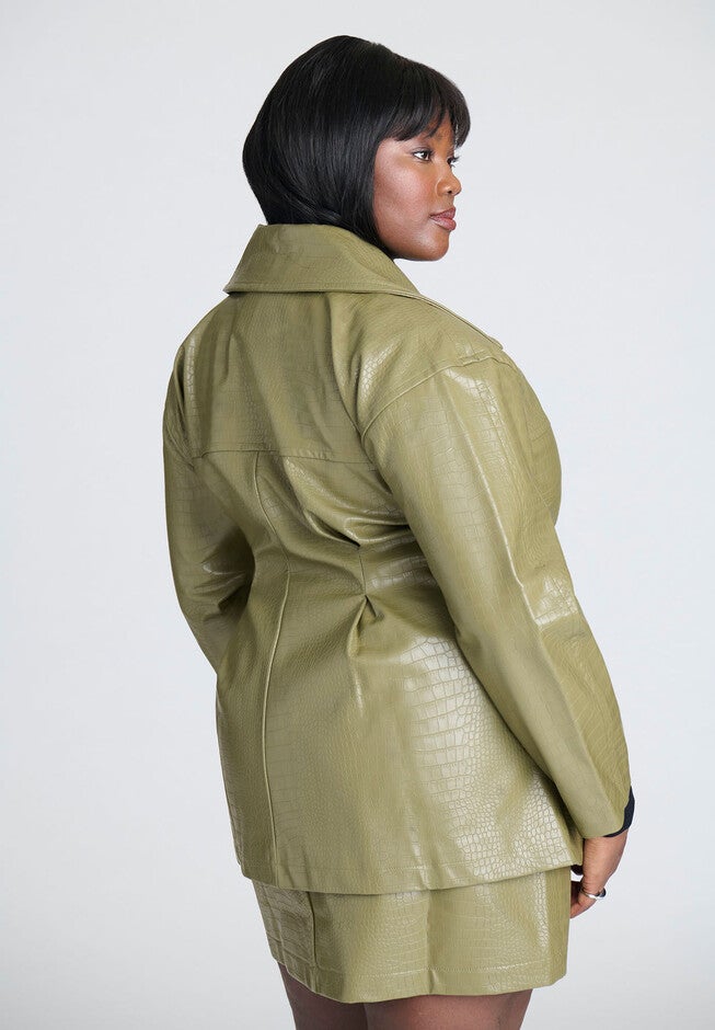 Croc Faux Leather Jacket, BURNT OLIVE, on-hover image number null