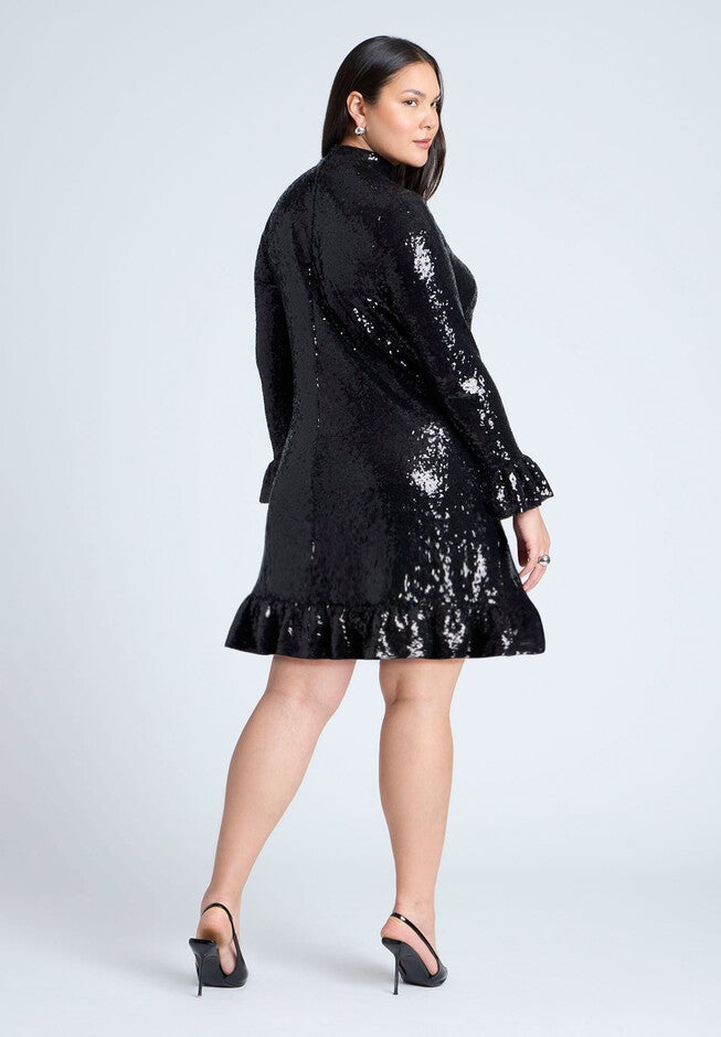 Sequin Ruffle Mini Dress, BLACK ONYX, on-hover image number null