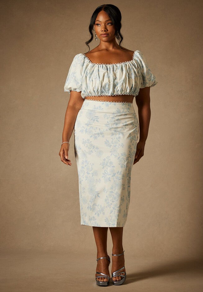 Bridal by ELOQUII Printed Puff Sleeve Top, , alternate image number null